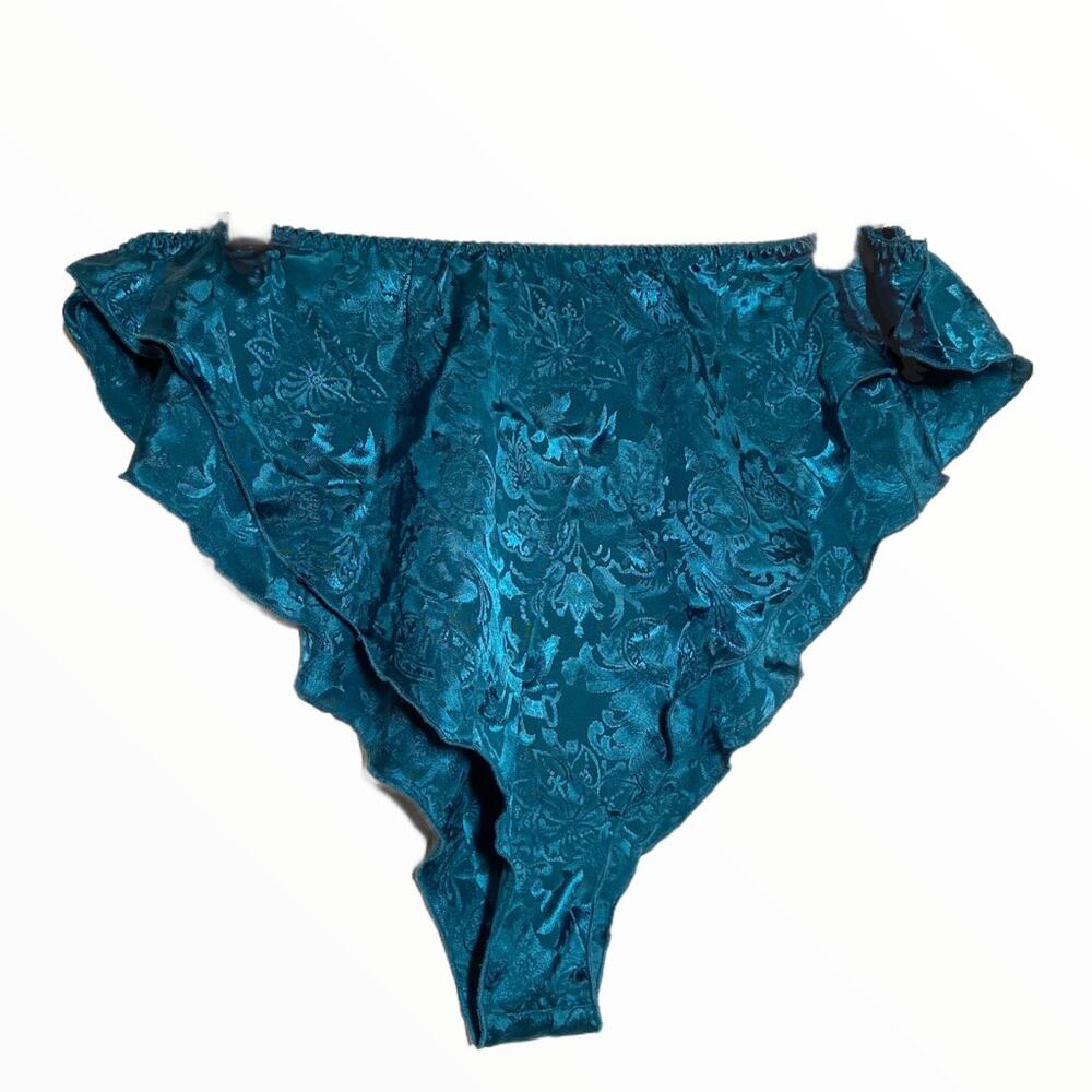 Vintage Victoria's Secret Cheeky Underwear 90s High Rise Silky Floral Blue Large